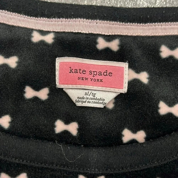 [XL]Kate Spade Black Velvet  Crew Neck Lounge Sweater PJ Top with Pink Bow Print - Picture 2 of 9